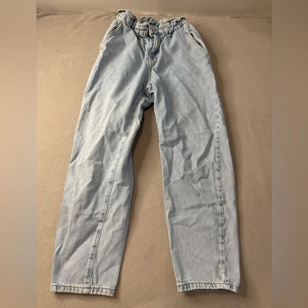 Zara Size 4 Baggy Paperbag Light Wash Jeans Denim Essential Grunge Casual Street - Picture 2 of 16